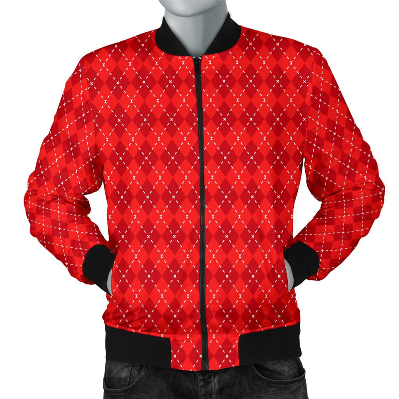 Red Argyle Mens Bomber Jacket - Carbone&