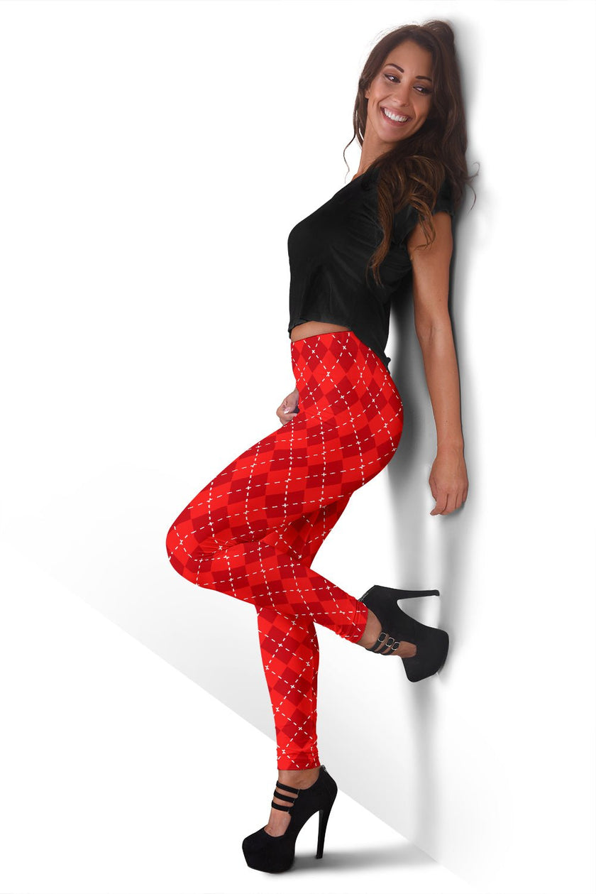 Red Argyle Womens Leggings - Carbone's Marketplace