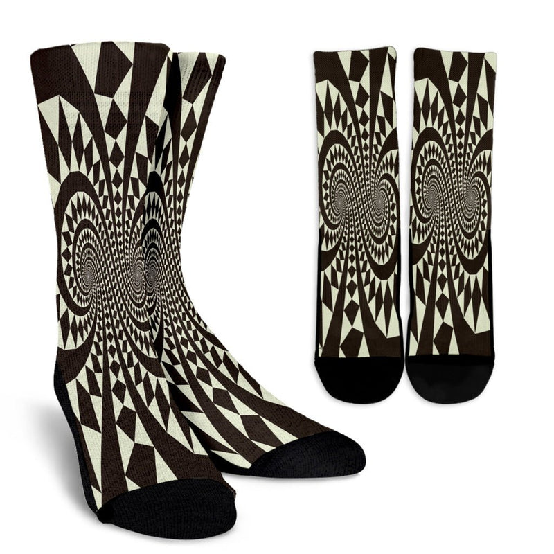 Retro Black & White Swirl Crew Socks - Carbone&