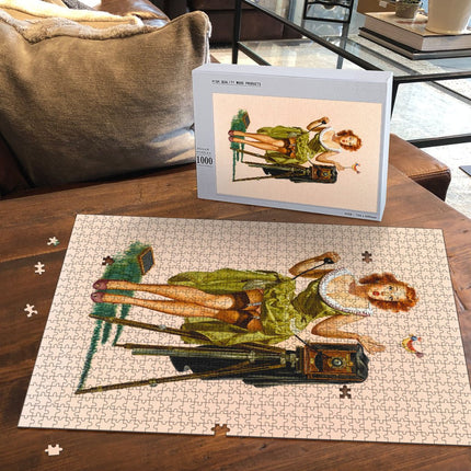 Retro Girl Green Dress Jigsaw Puzzle - Carbone's Marketplace