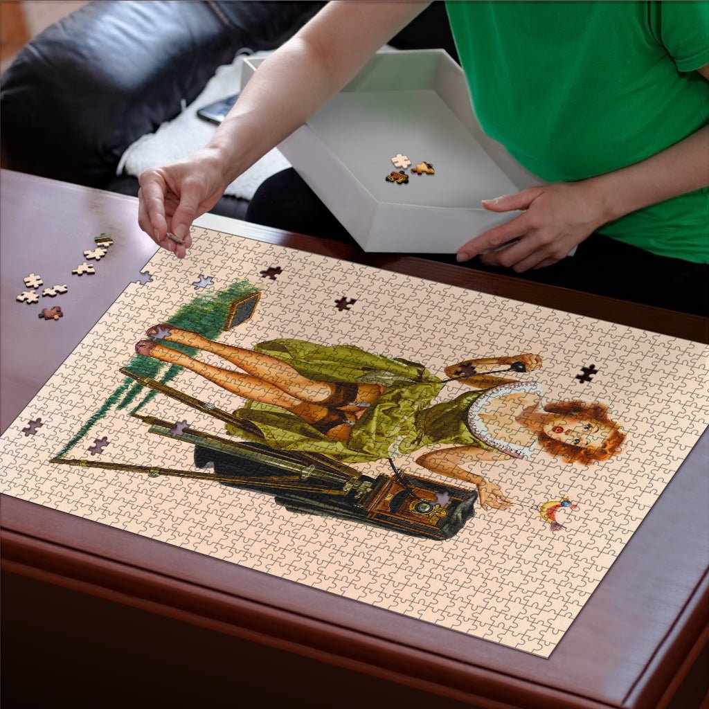 Retro Girl Green Dress Jigsaw Puzzle - Carbone's Marketplace