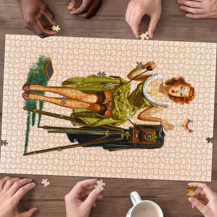 Retro Girl Green Dress Jigsaw Puzzle - Carbone's Marketplace