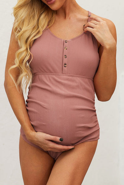 Ribbed Spaghetti Strap One-Piece Maternity Swimsuit - Carbone's Marketplace