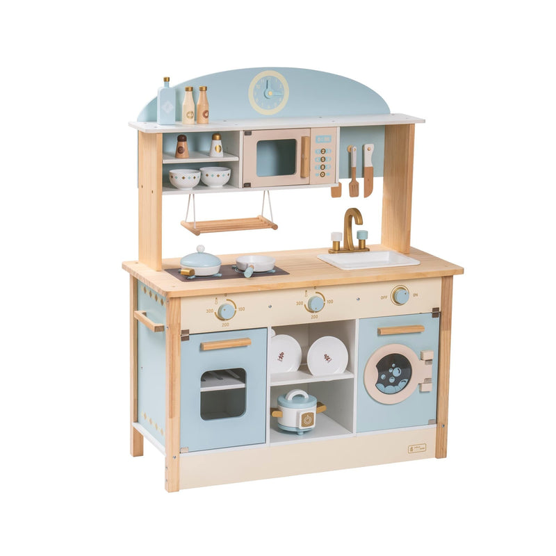 Robud Pretend Play Wooden Kitchen Set for Kids Microwave Oven Clock Towel Rack - Carbone&