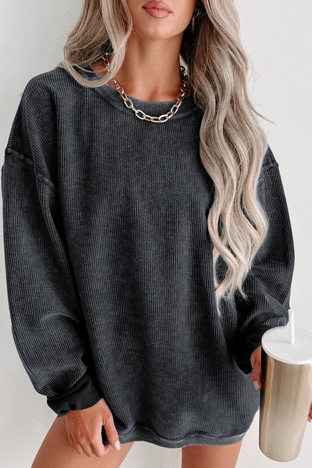 Round Neck Dropped Shoulder Sweatshirt - Carbone's Marketplace