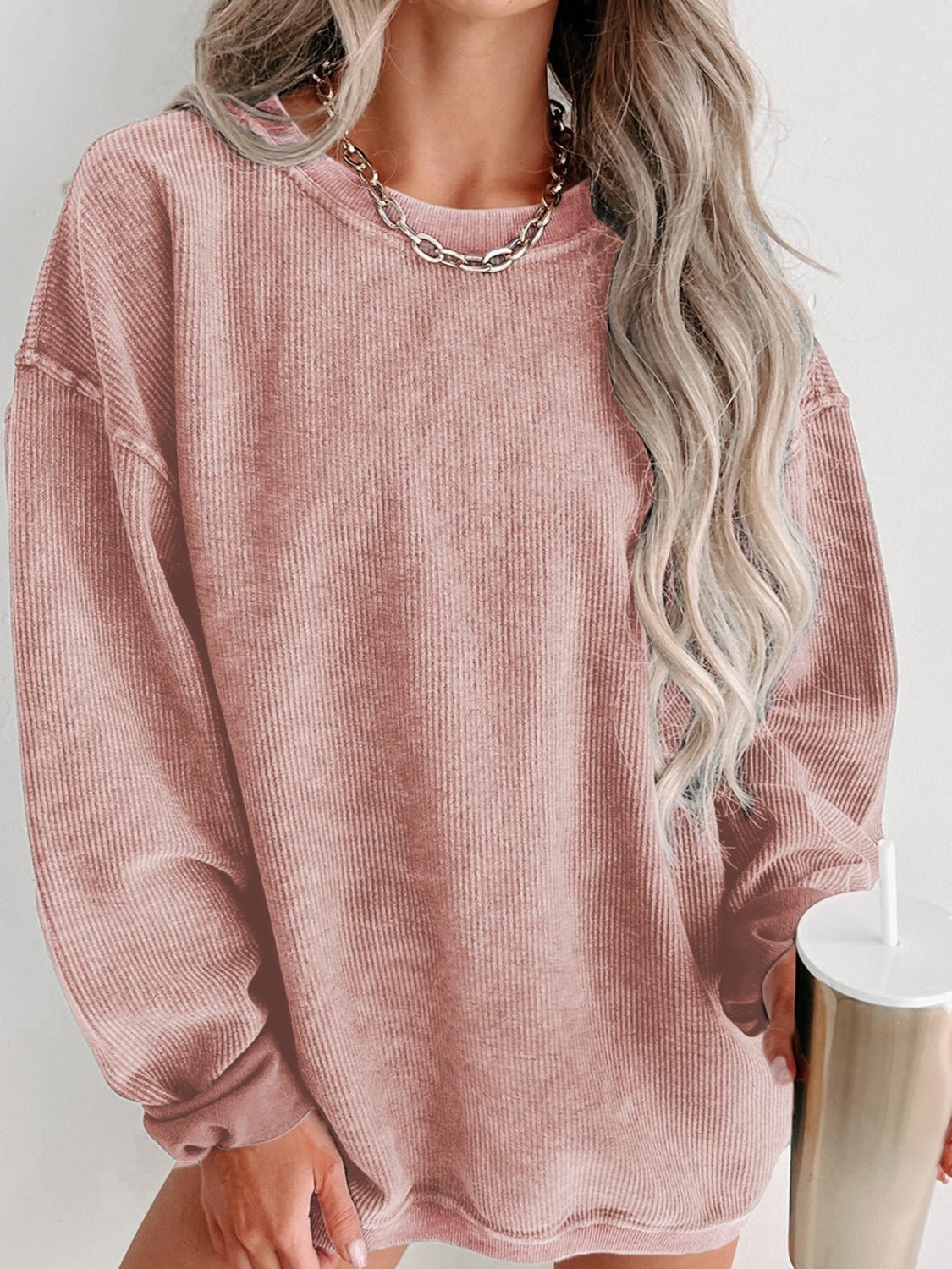 Round Neck Dropped Shoulder Sweatshirt - Carbone's Marketplace