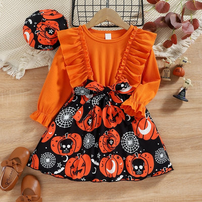 Round Neck Ruffle Trim Halloween Theme Dress - Carbone's Marketplace