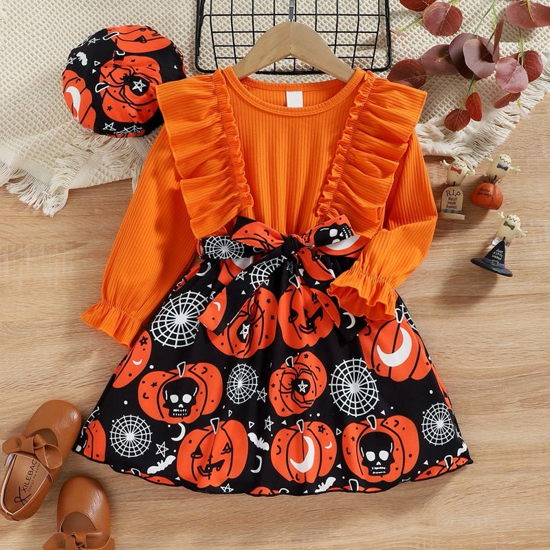 Round Neck Ruffle Trim Halloween Theme Dress - Carbone&