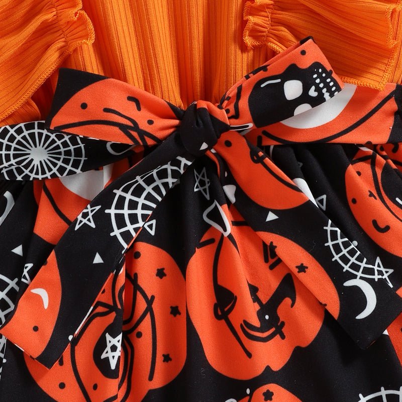 Round Neck Ruffle Trim Halloween Theme Dress - Carbone&