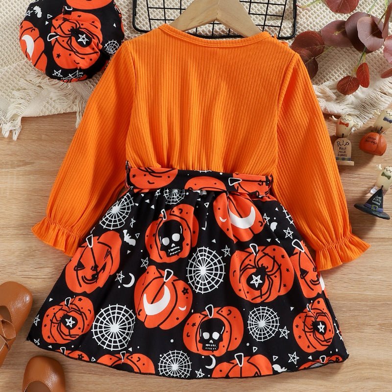 Round Neck Ruffle Trim Halloween Theme Dress - Carbone&