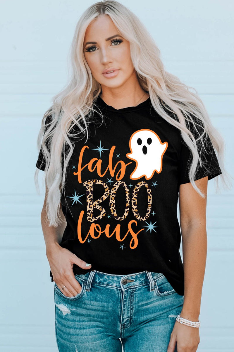 Round Neck Short Sleeve Ghost Graphic T-Shirt - Carbone&