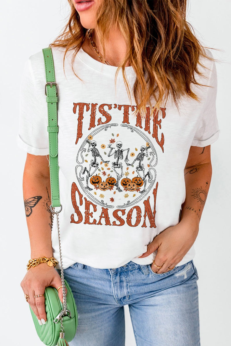 Round Neck Short Sleeve Halloween Season Graphic T-Shirt - Carbone&